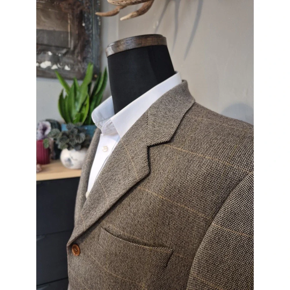 Metz & Co 41R Brown Check Wool Blazer Mens 3 Button Sport Coat Italy G505